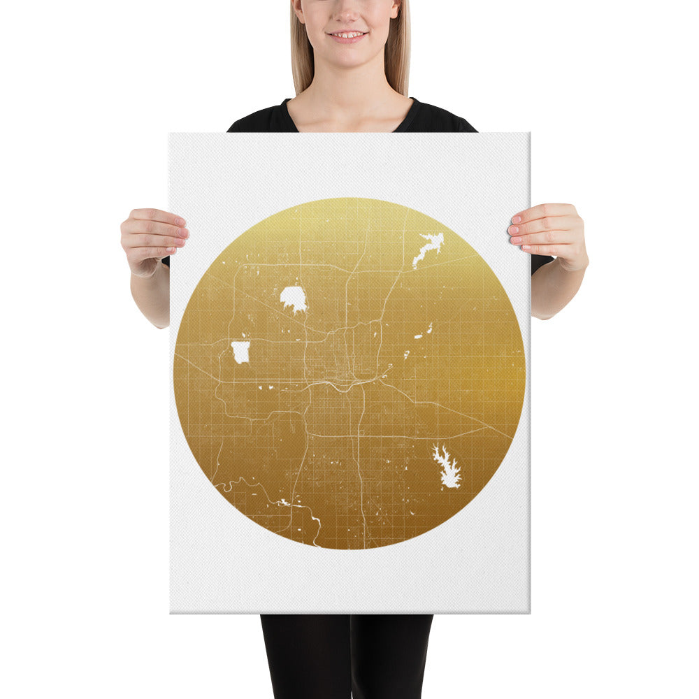 Oklahoma City Gold on White Canvas Map