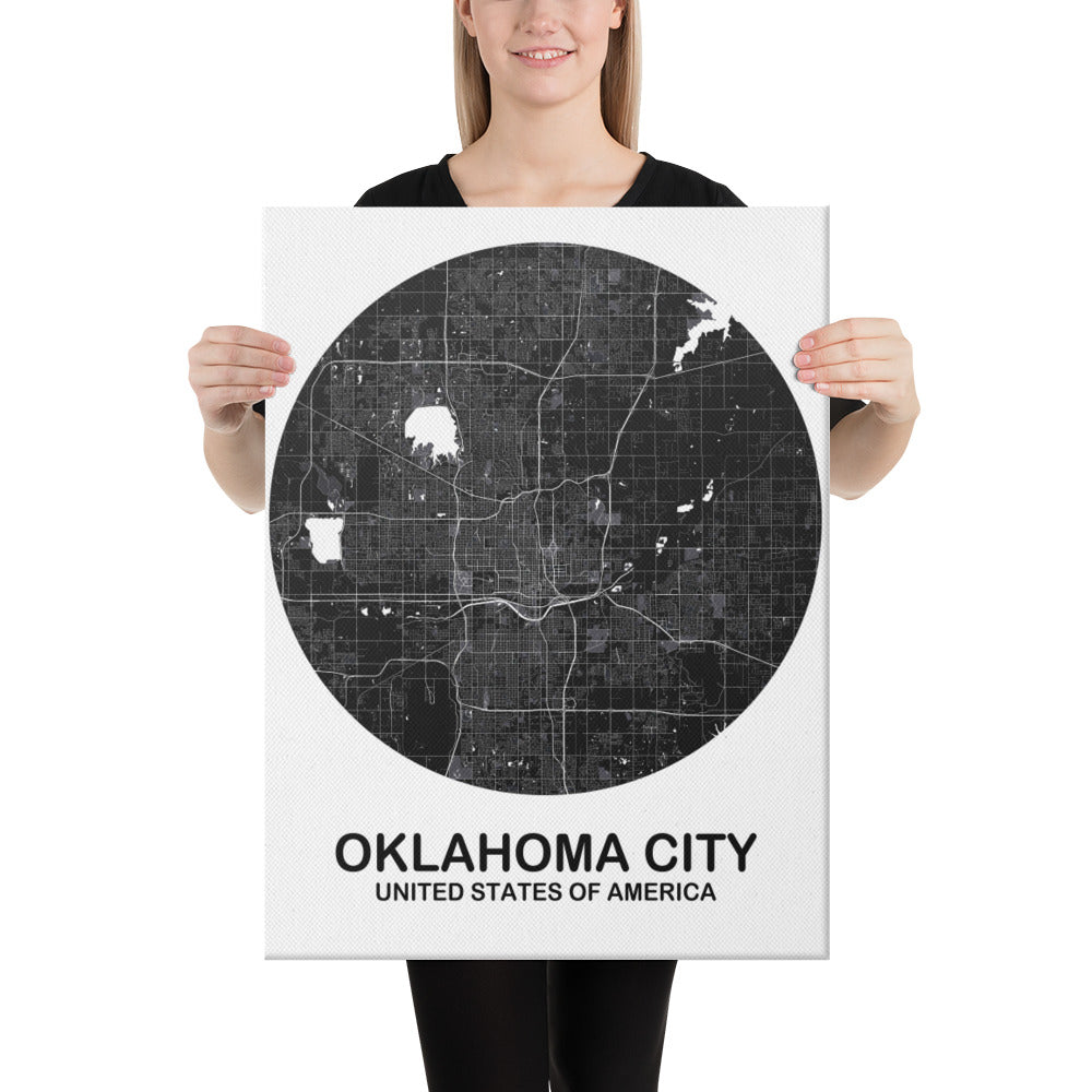 Oklahoma City Circular Black Canvas Map