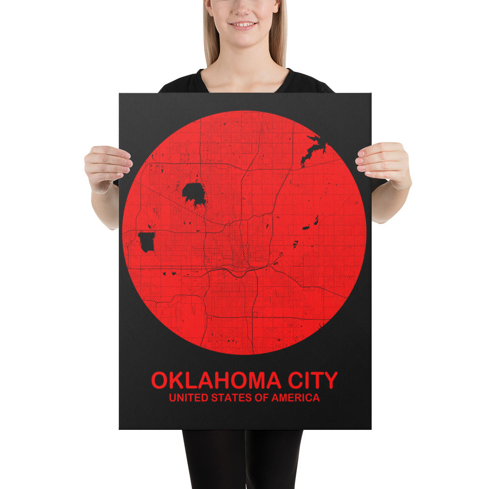 Oklahoma City Circular Red Canvas Map