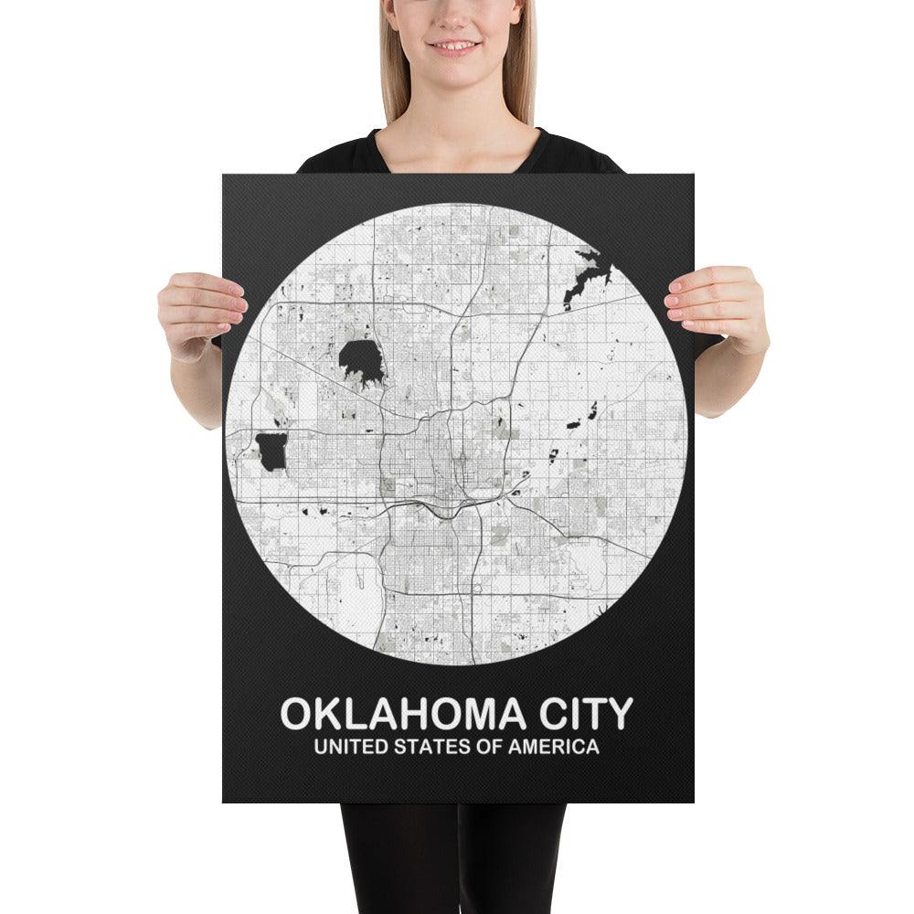 Oklahoma City Circular White Canvas Map