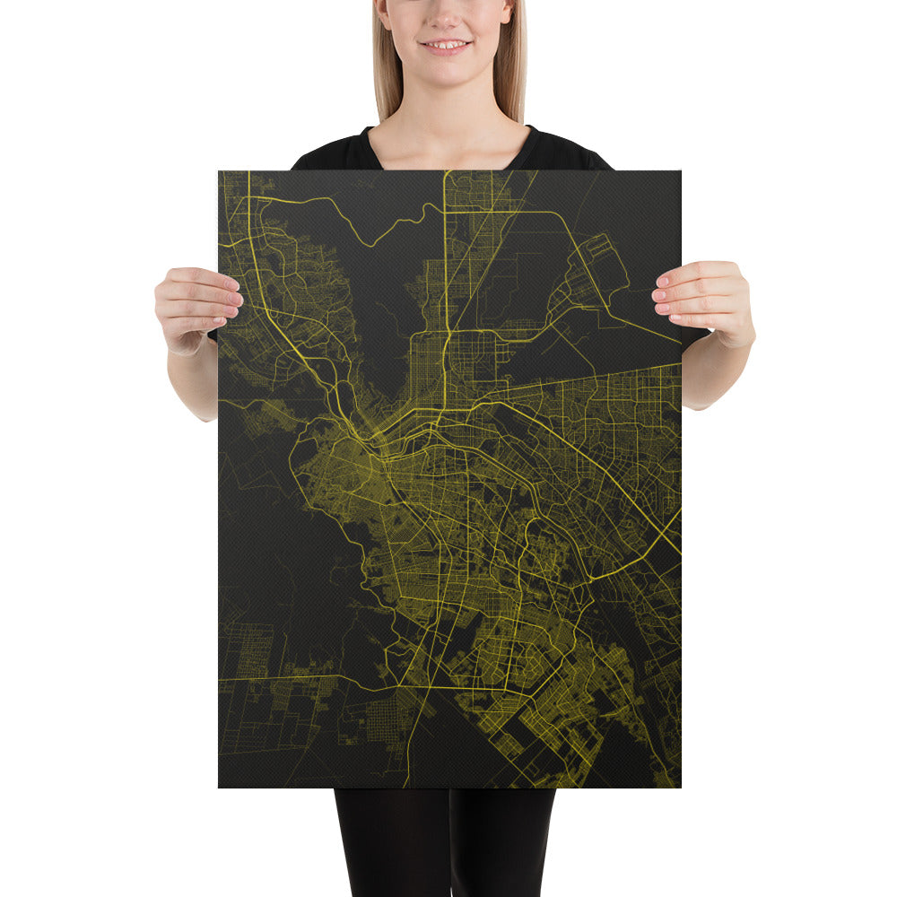 El Paso Black and Yellow Canvas Map