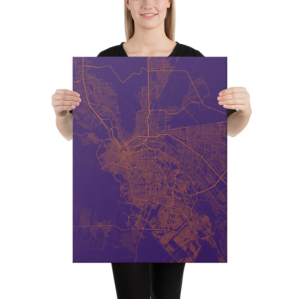 El Paso Purple and Orange Canvas Map