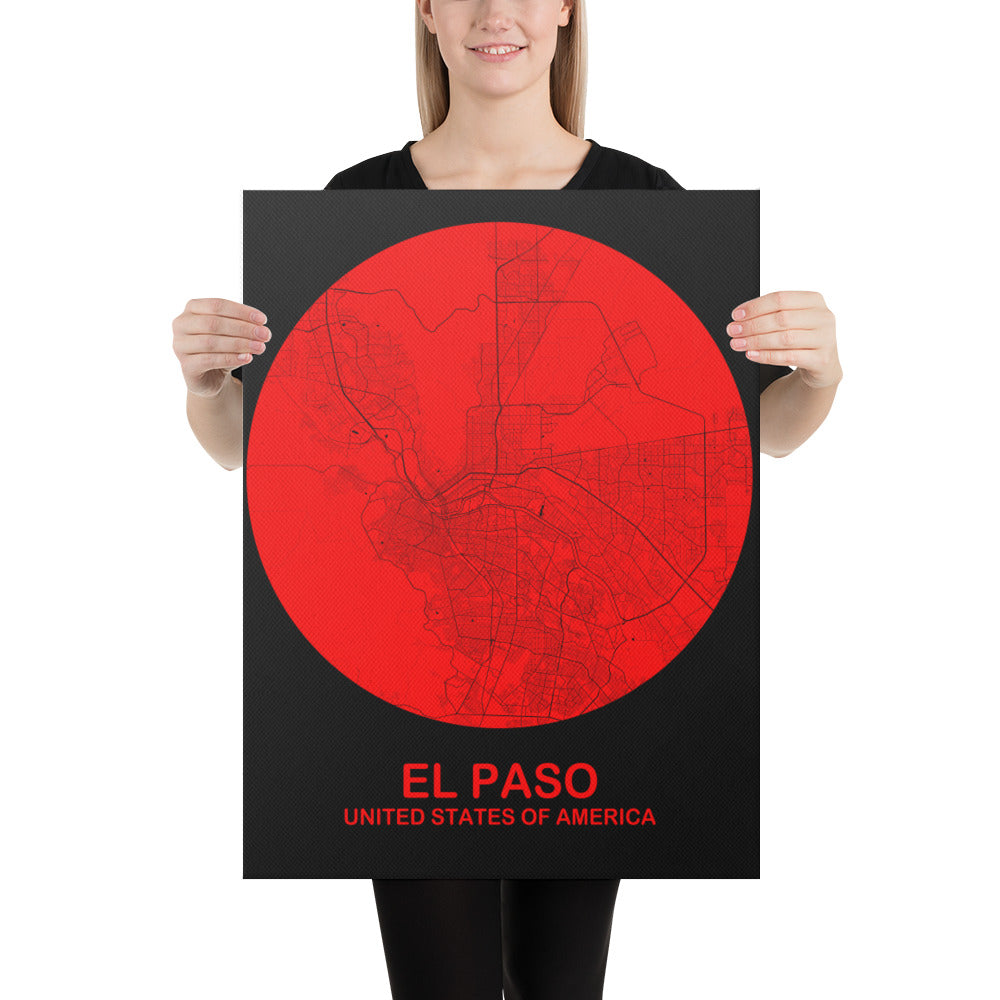 El Paso Circular Red Canvas Map