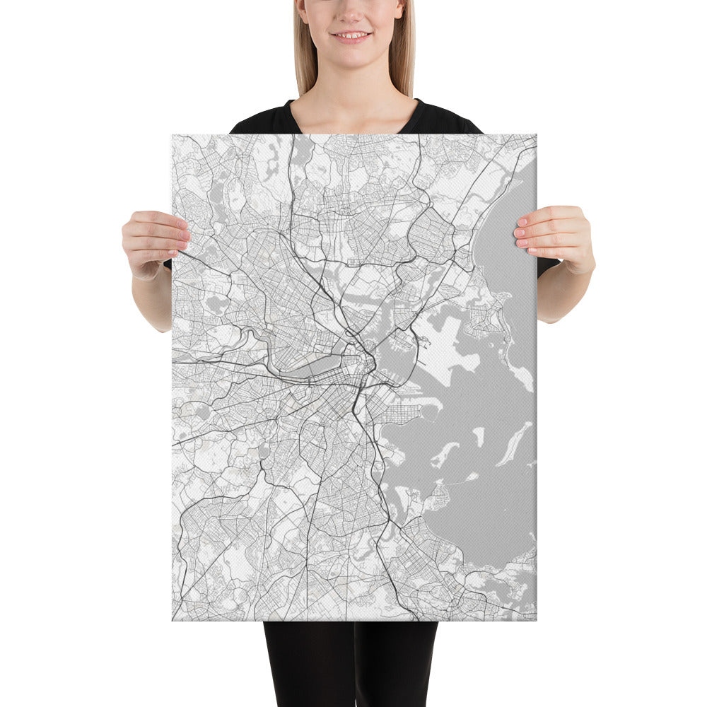 Boston White Canvas Map