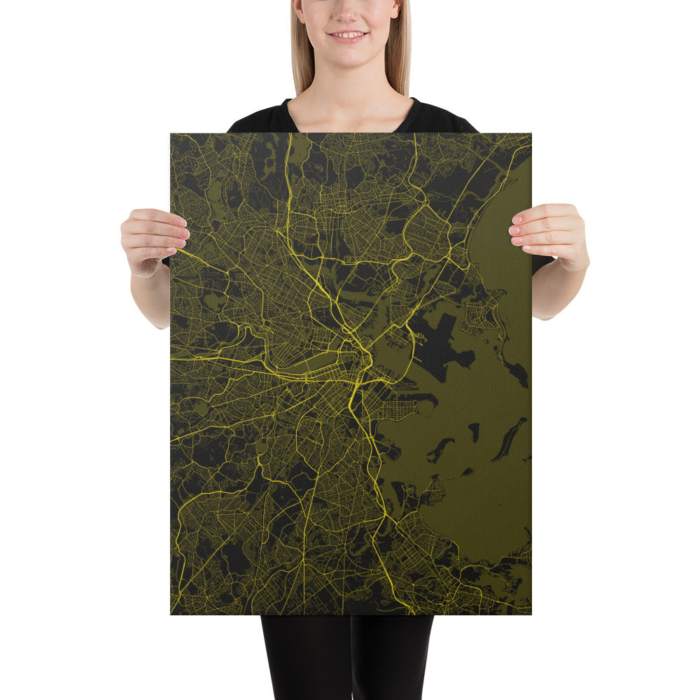 Boston Black and Yellow Canvas Map