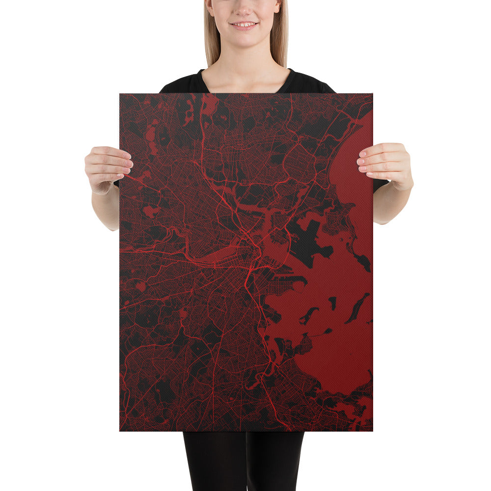 Boston Black and Red Canvas Map