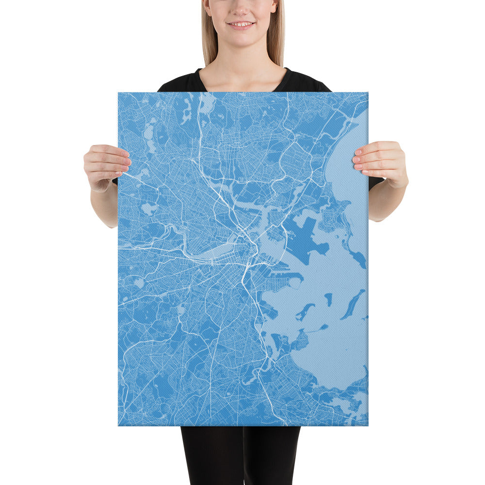 Boston Blue and White Canvas Map