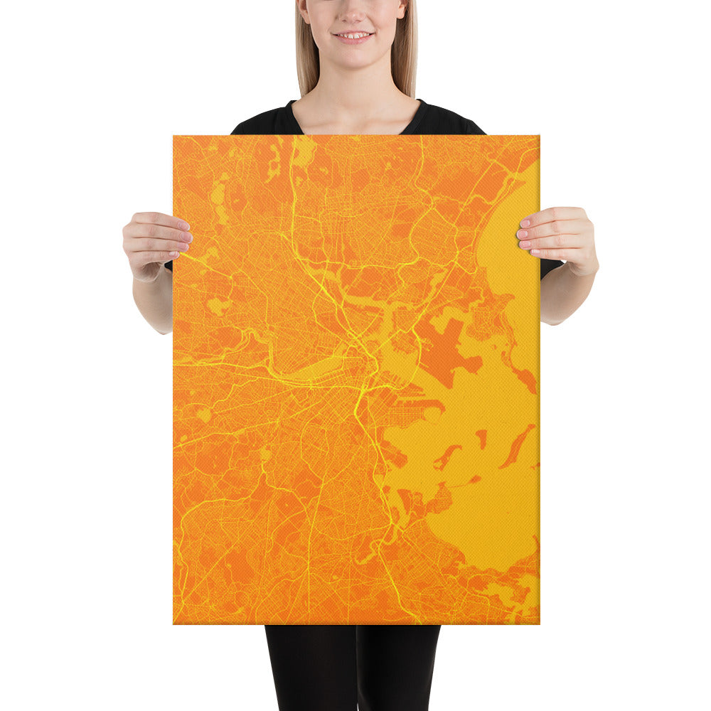 Boston Orange and Yellow Canvas Map