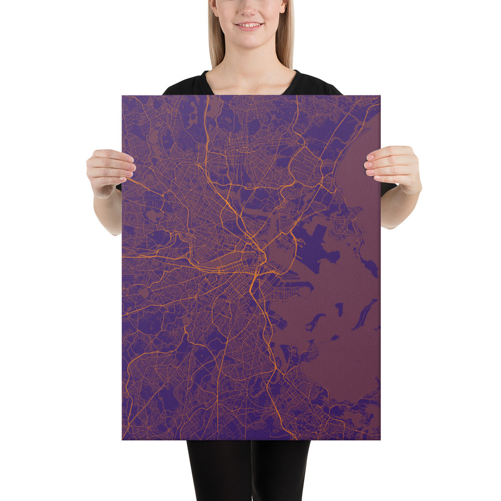 Boston Purple and Orange Canvas Map