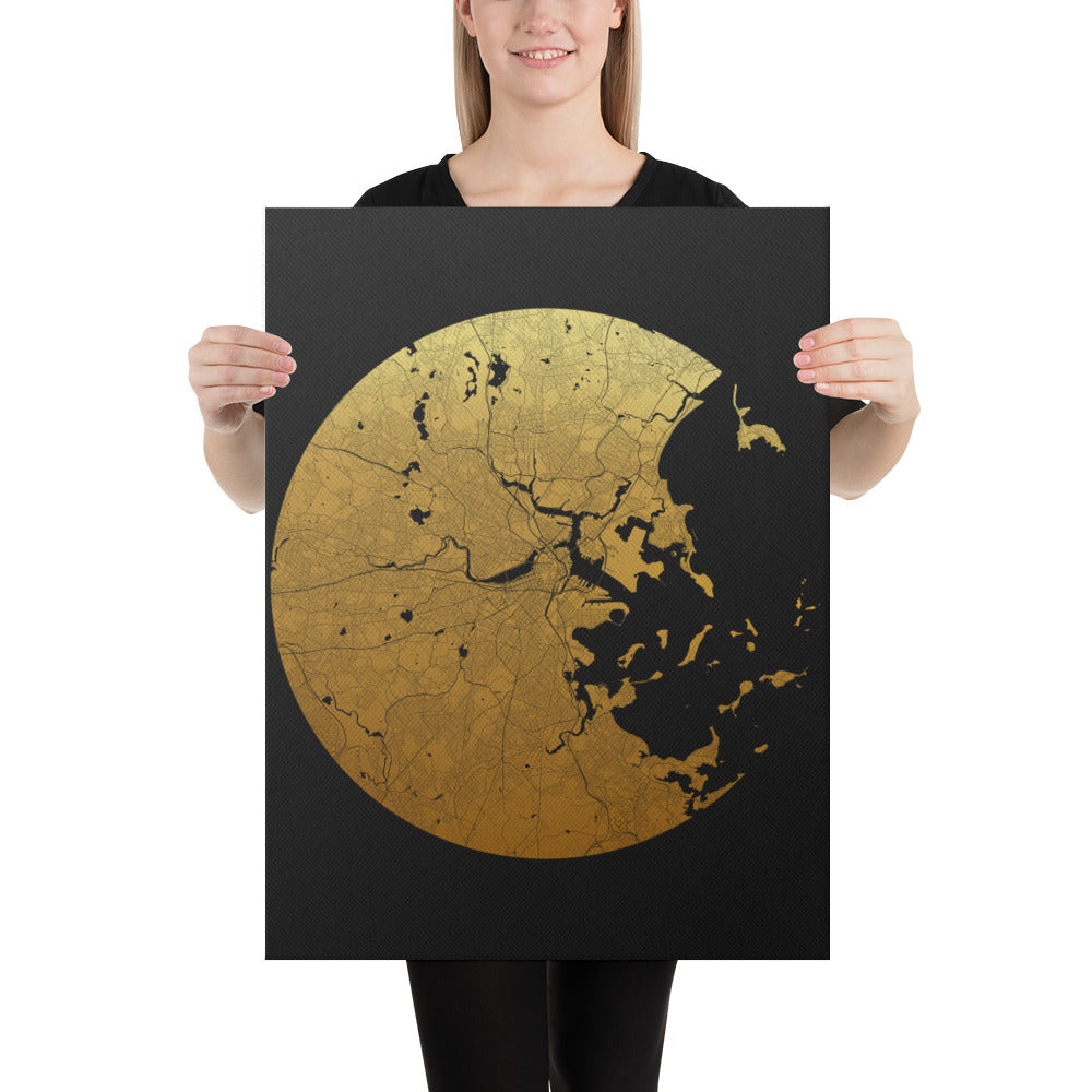 Boston Gold on Black Canvas Map