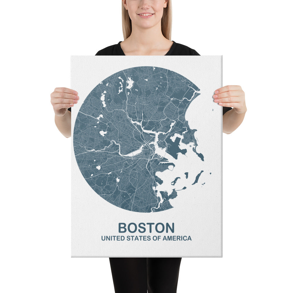 Boston Circular Blue Canvas Map