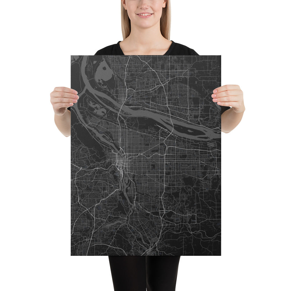 Portland Black Canvas Map