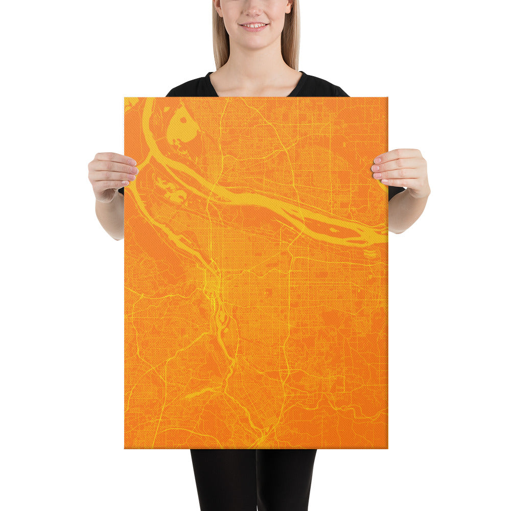 Portland Orange and Yellow Canvas Map