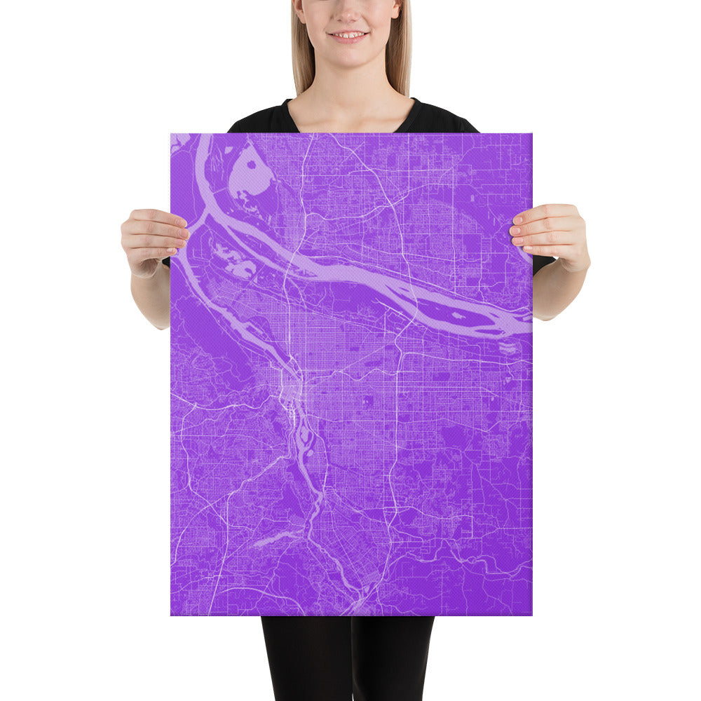 Portland Purple and White Canvas Map