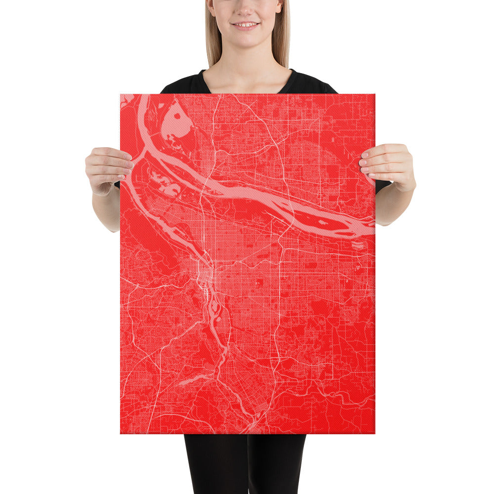 Portland Red and White Canvas Map