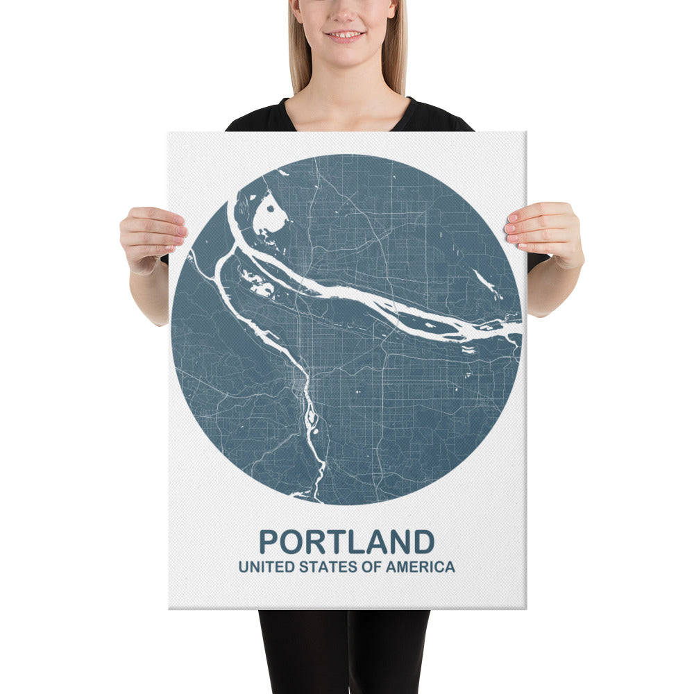 Portland Circular Blue Canvas Map