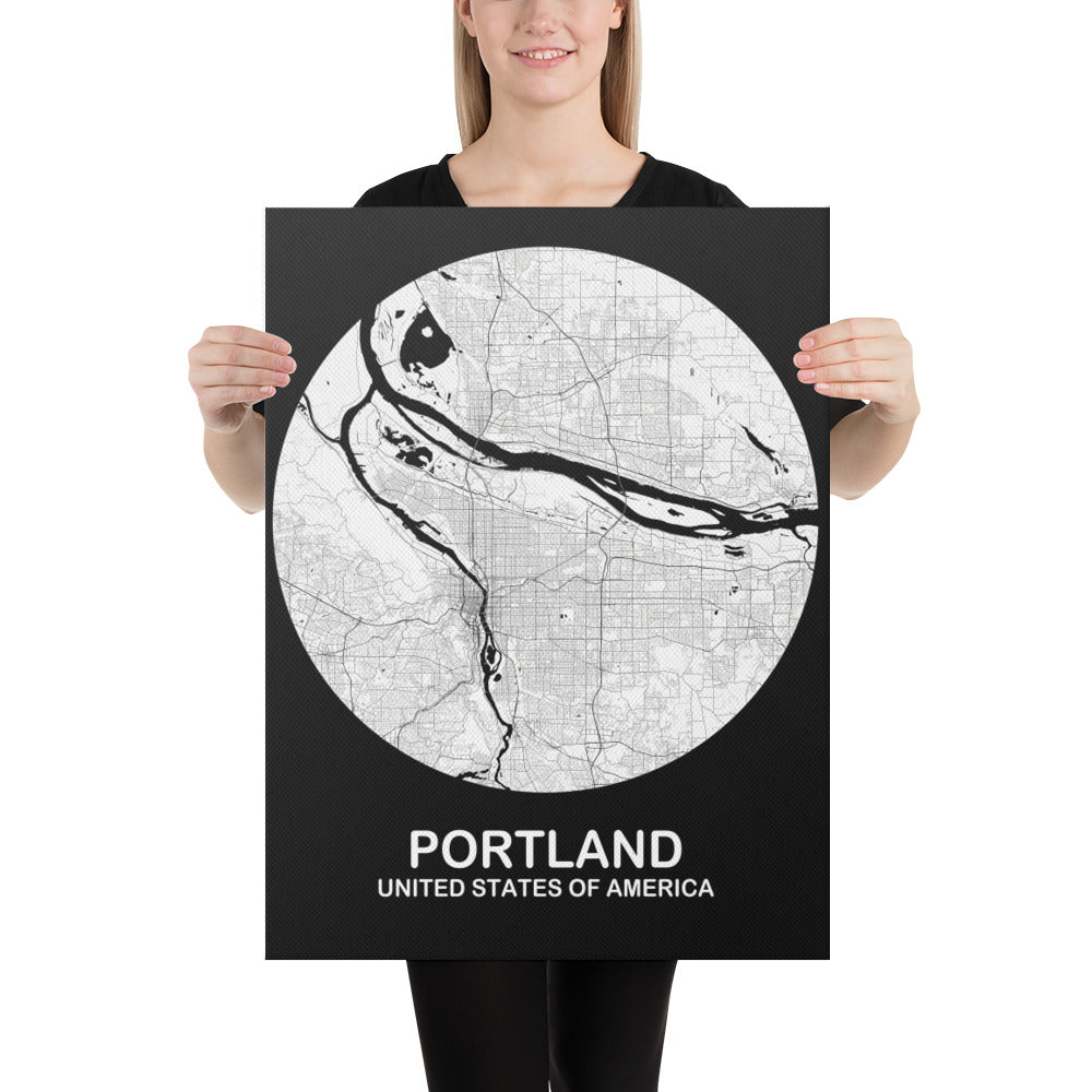 Portland Circular White Canvas Map