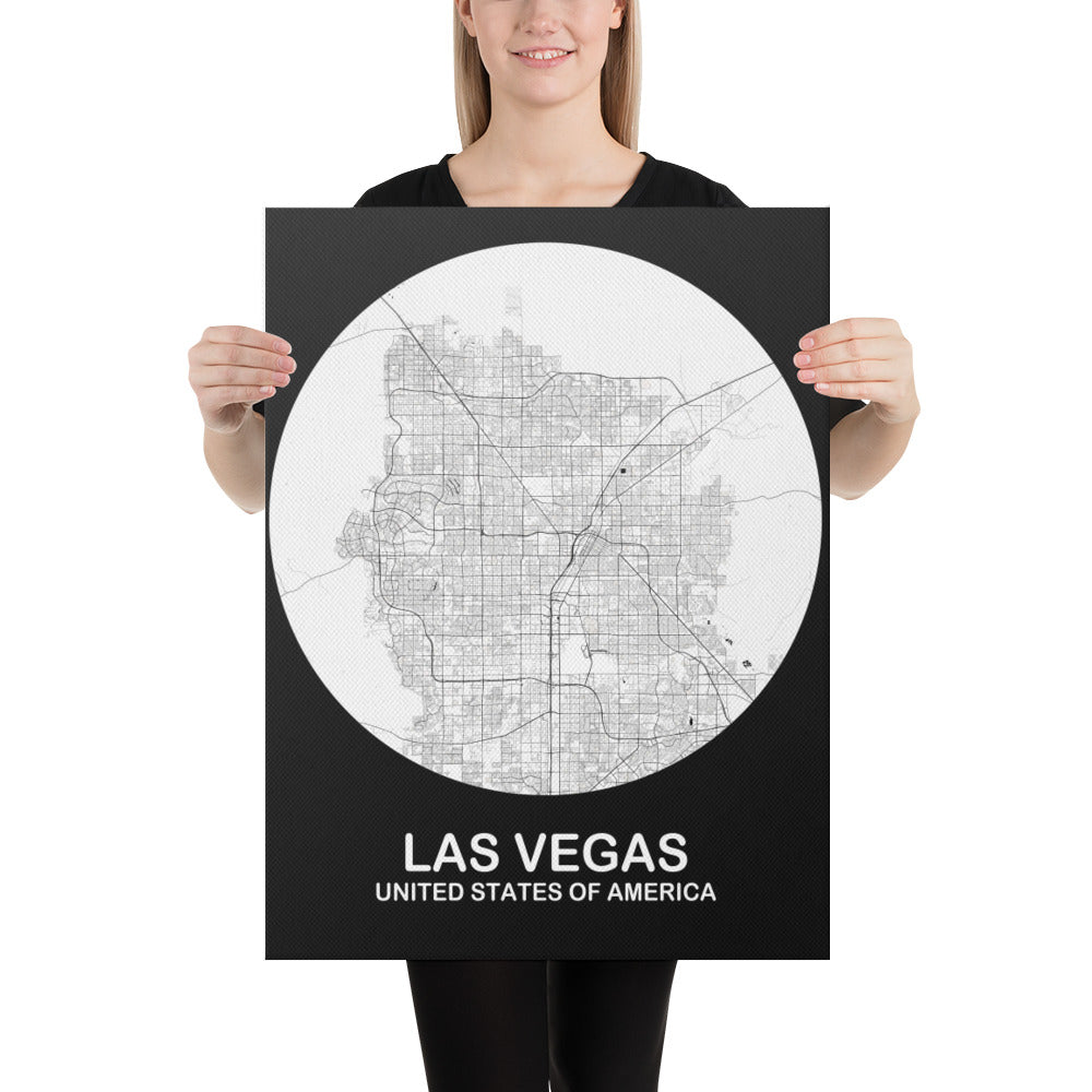 Las Vegas Circular White Canvas Map