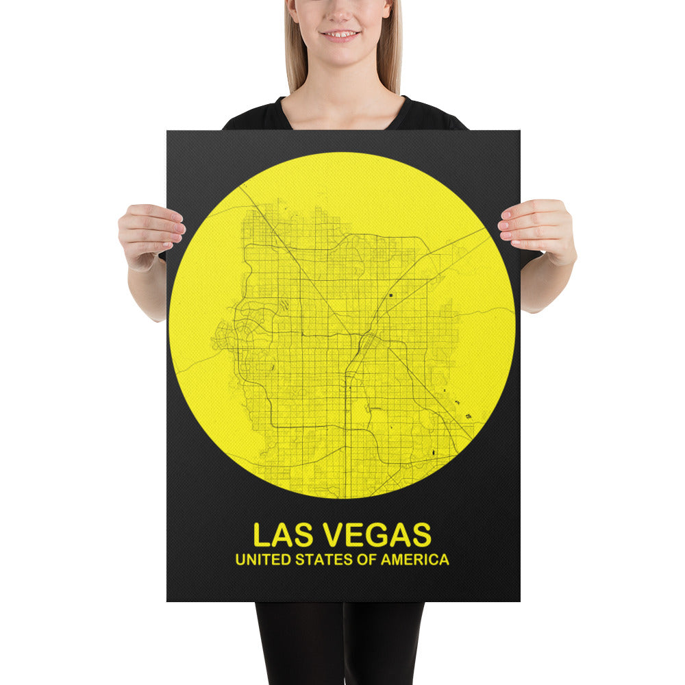 Las Vegas Circular Yellow Canvas Map