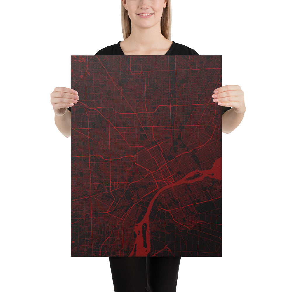 Detroit Black and Red Canvas Map