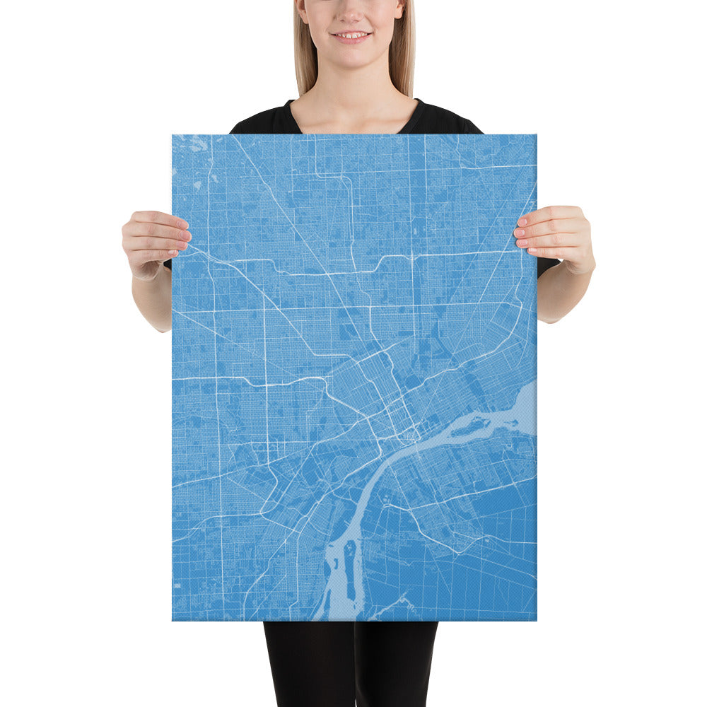 Detroit Blue and White Canvas Map