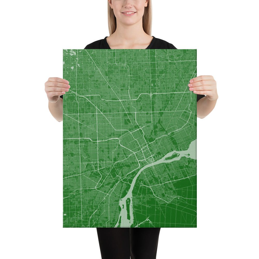 Detroit Green and White Canvas Map