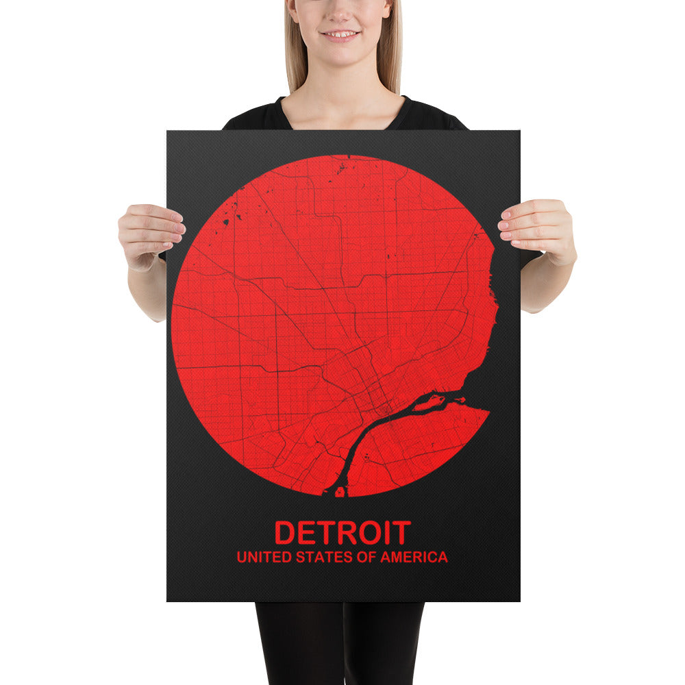 Detroit Circular Red Canvas Map