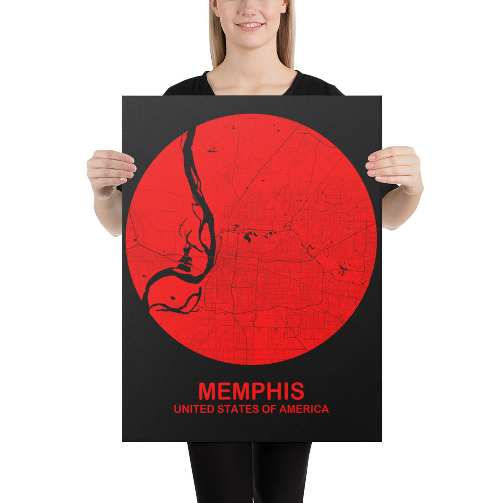 Memphis Circular Red Canvas Map