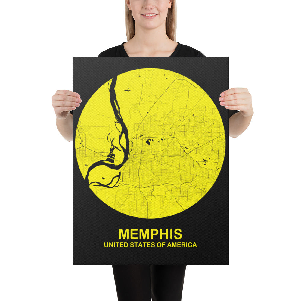 Memphis Circular Yellow Canvas Map