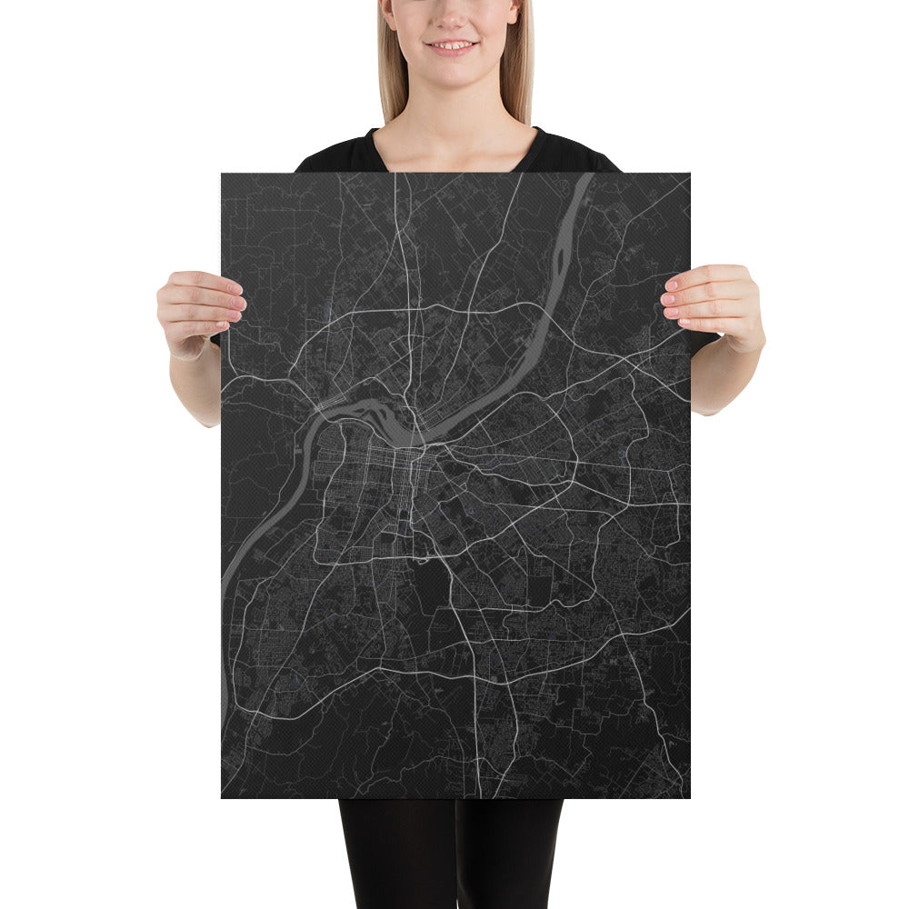 Louisville Black Canvas Map