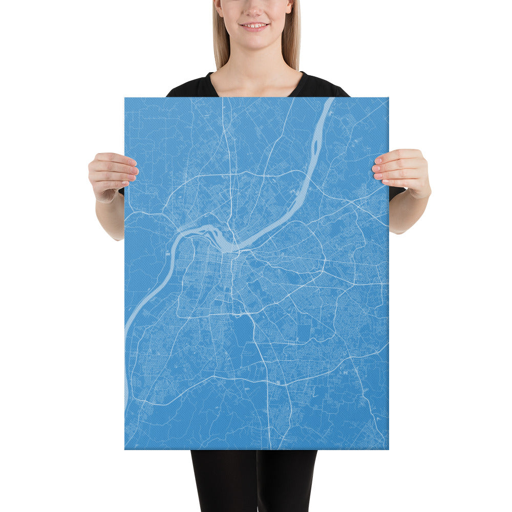 Louisville Blue and White Canvas Map