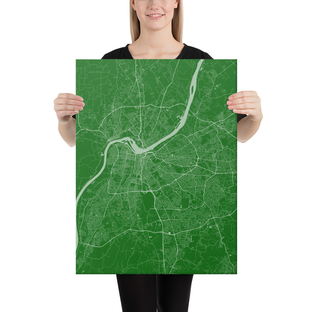 Louisville Green and White Canvas Map