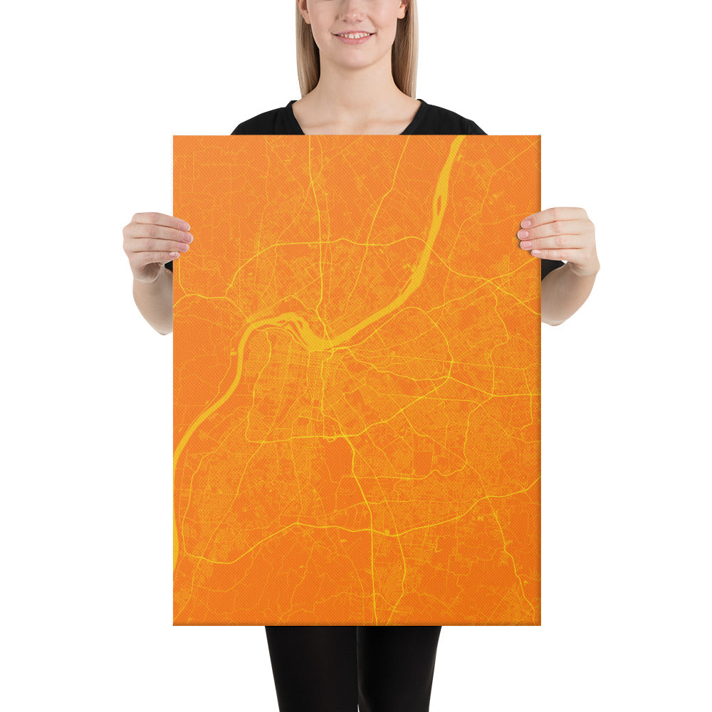 Louisville Orange and Yellow Canvas Map