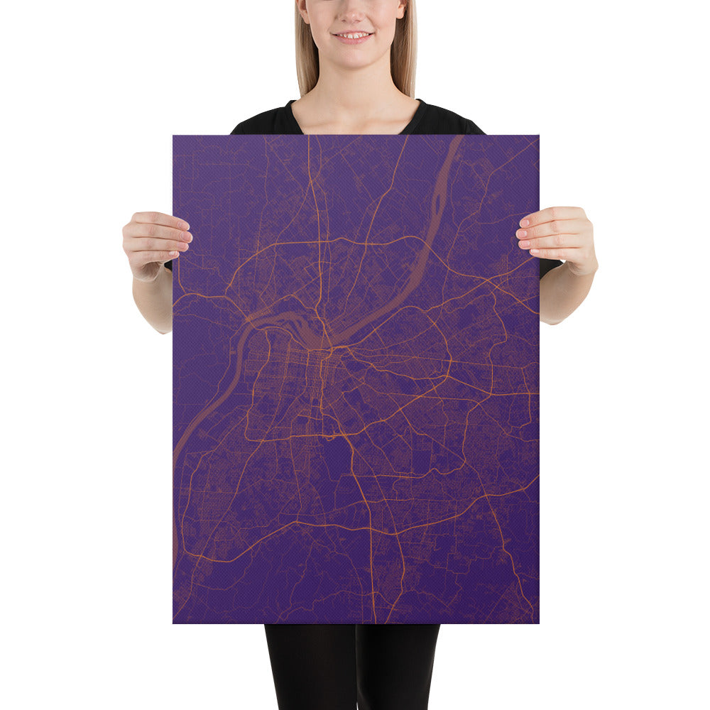 Louisville Purple and Orange Canvas Map