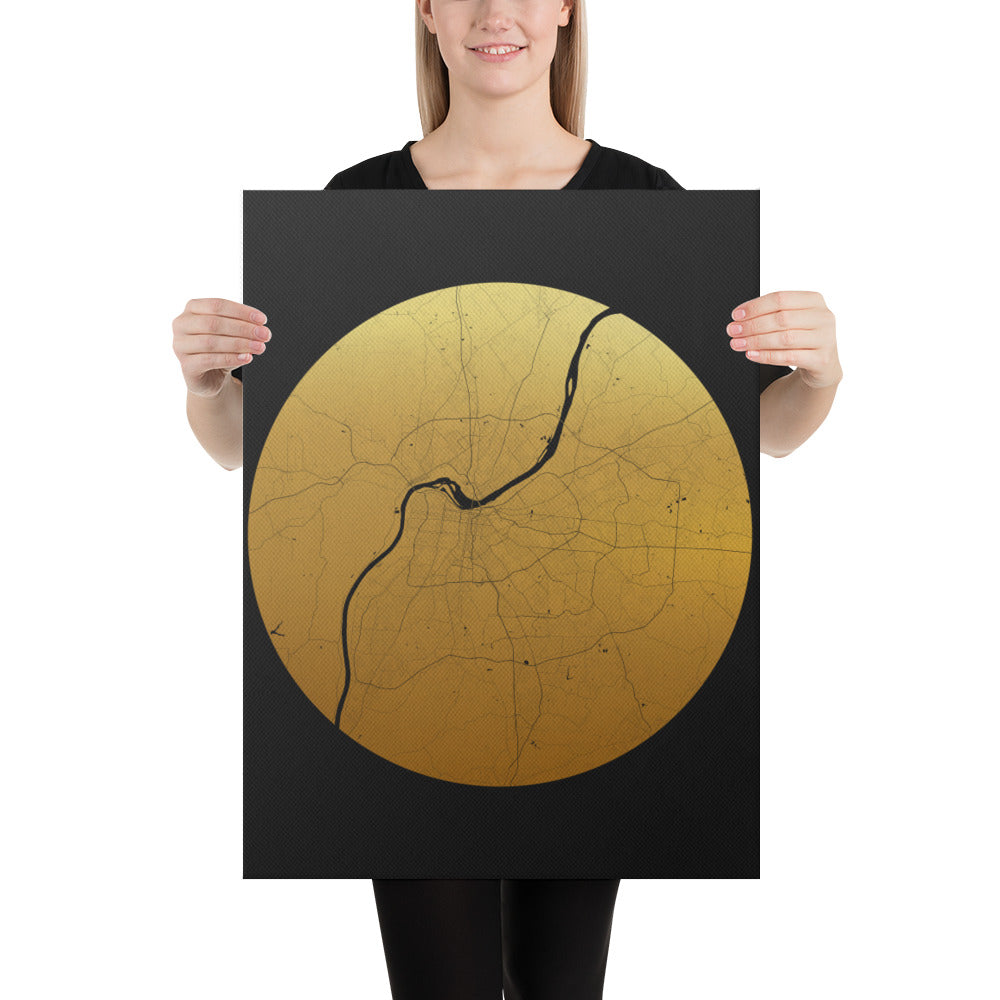 Louisville Gold on Black Canvas Map