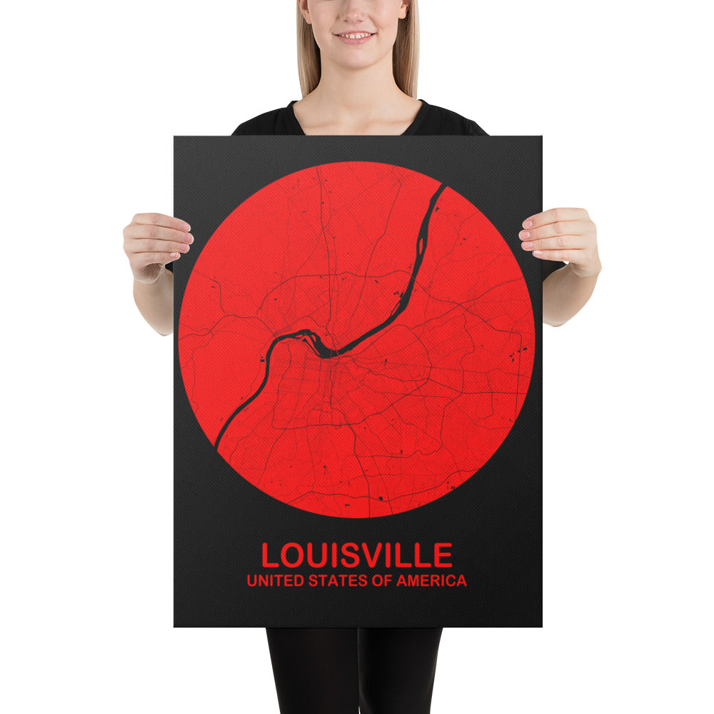 Louisville Circular Red Canvas Map