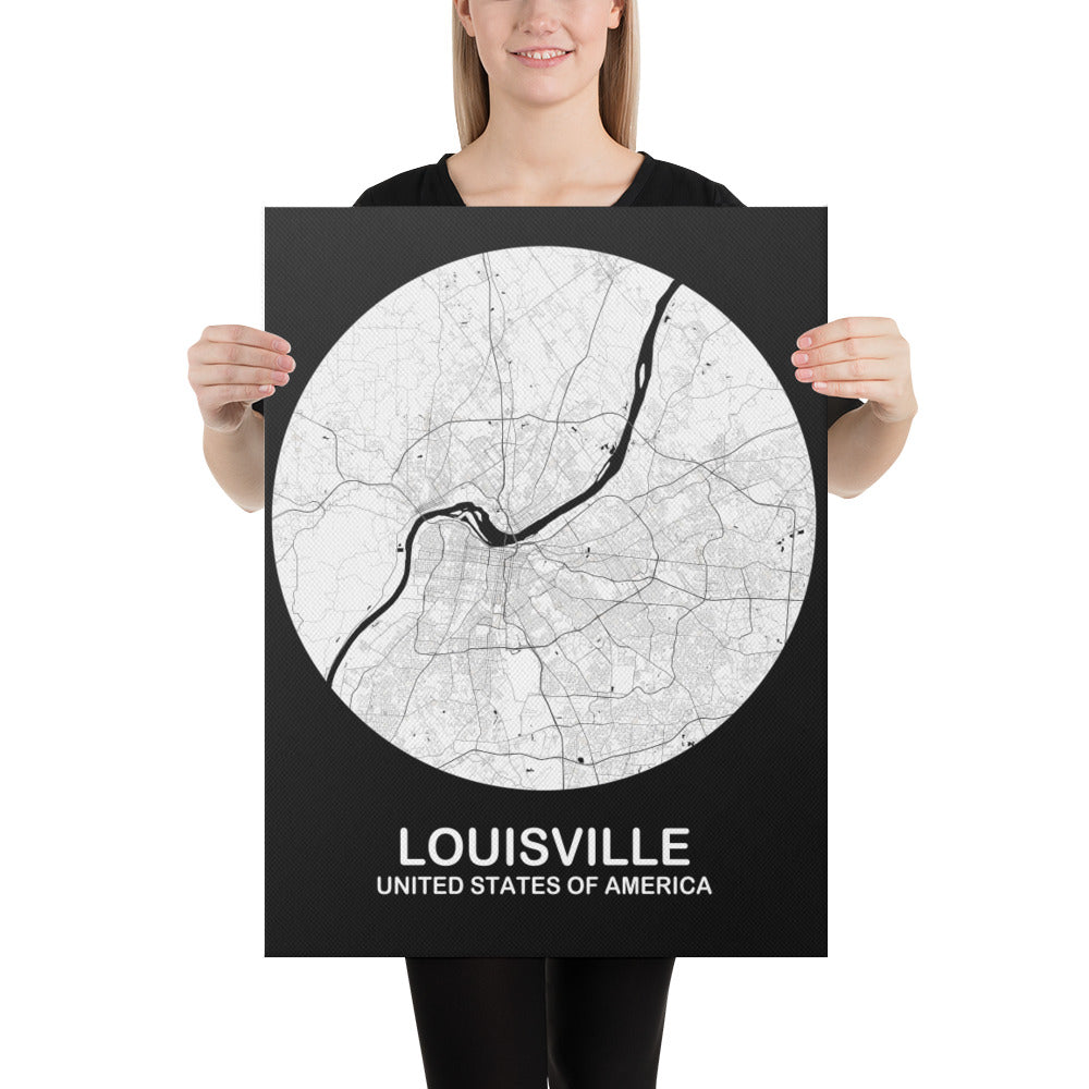 Louisville Circular White Canvas Map