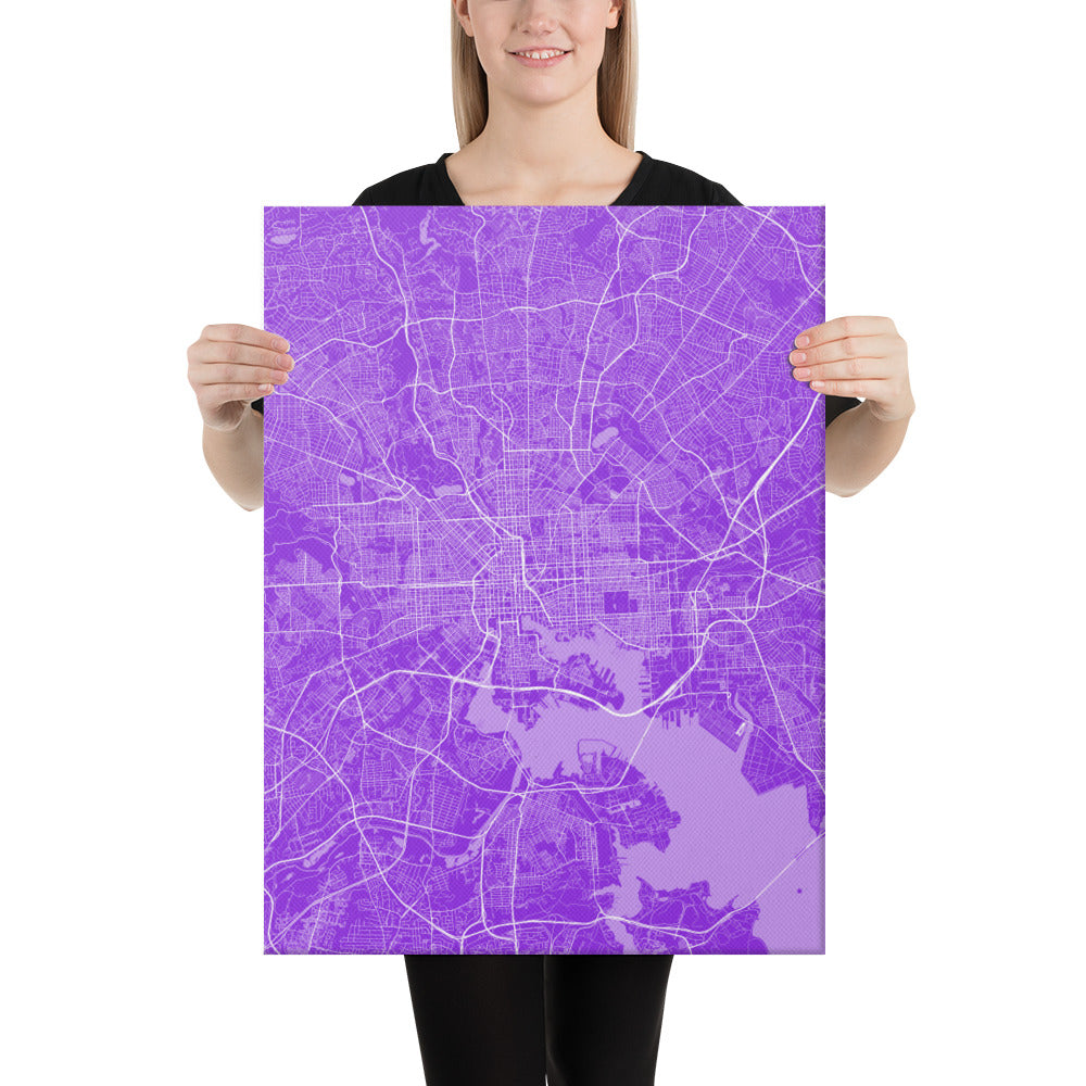 Baltimore Purple and White Canvas Map