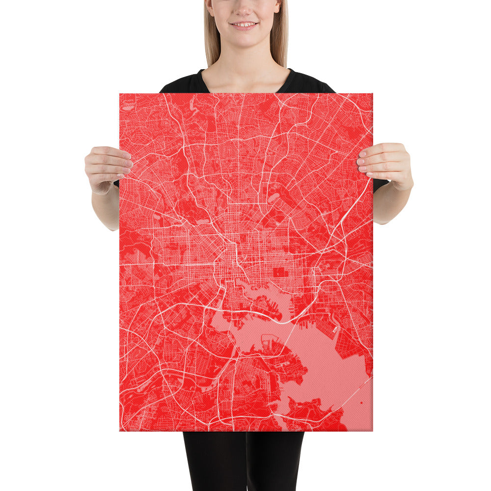 Baltimore Red and White Canvas Map