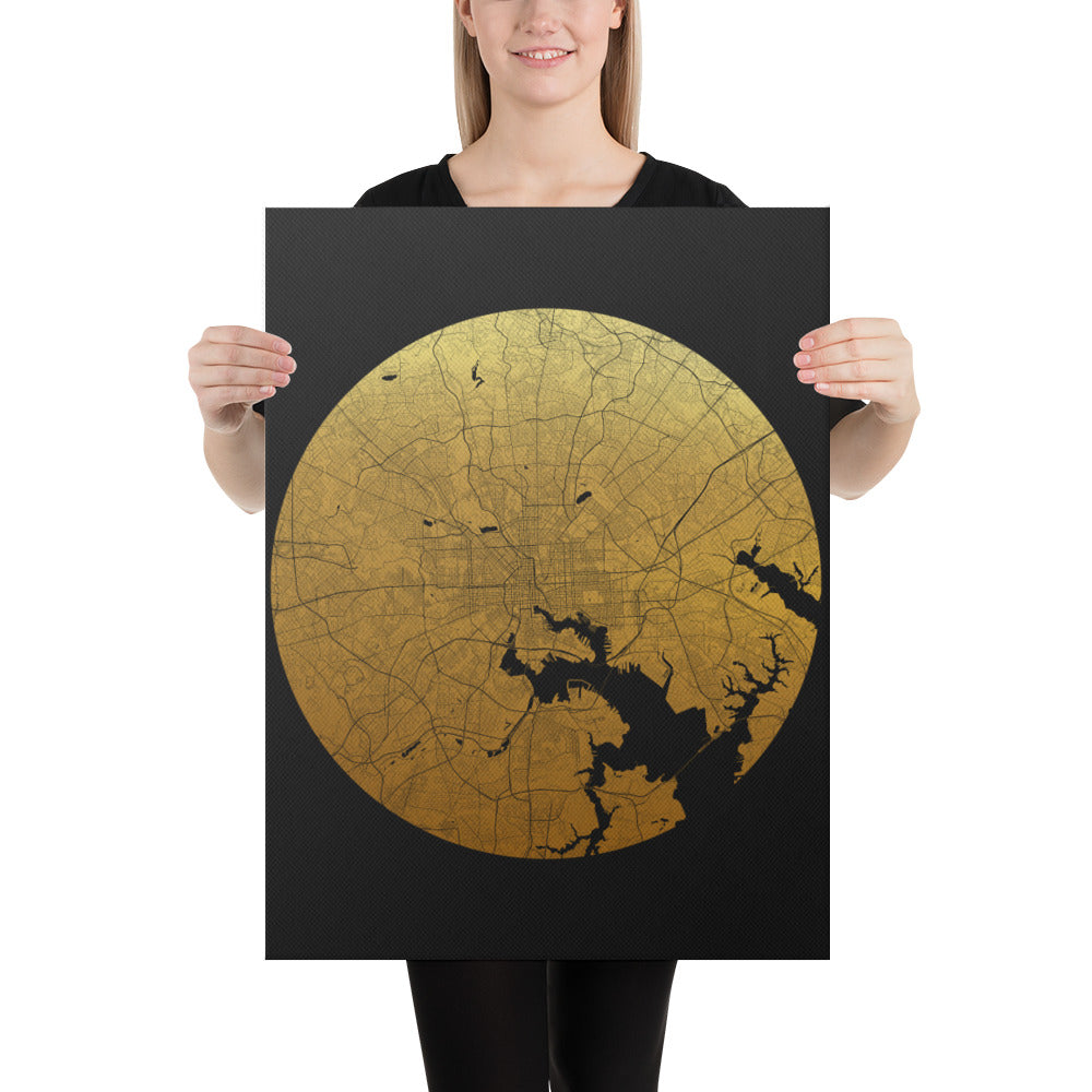 Baltimore Gold on Black Canvas Map