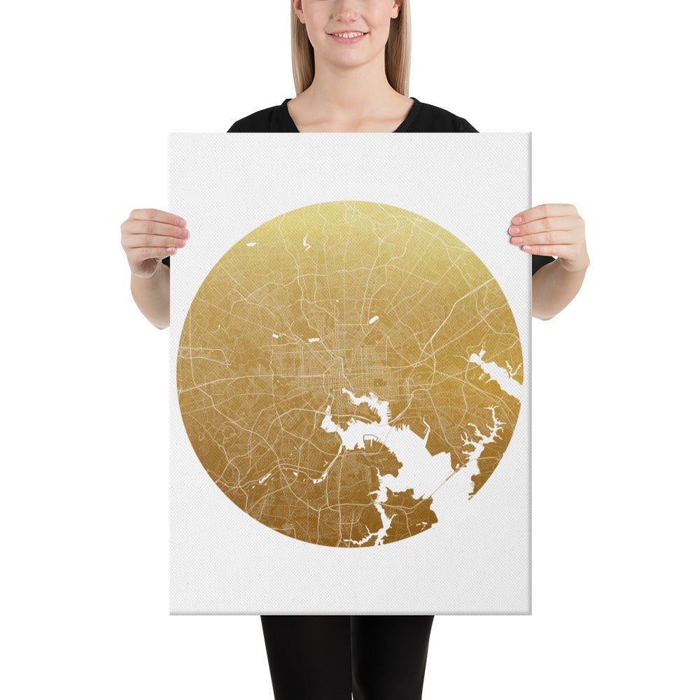 Baltimore Gold on White Canvas Map