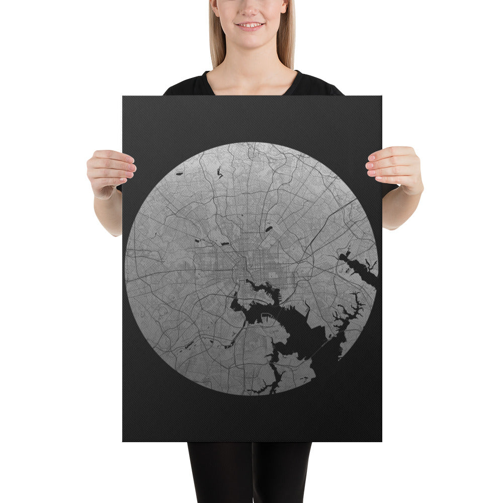 Baltimore Silver on Black Canvas Map