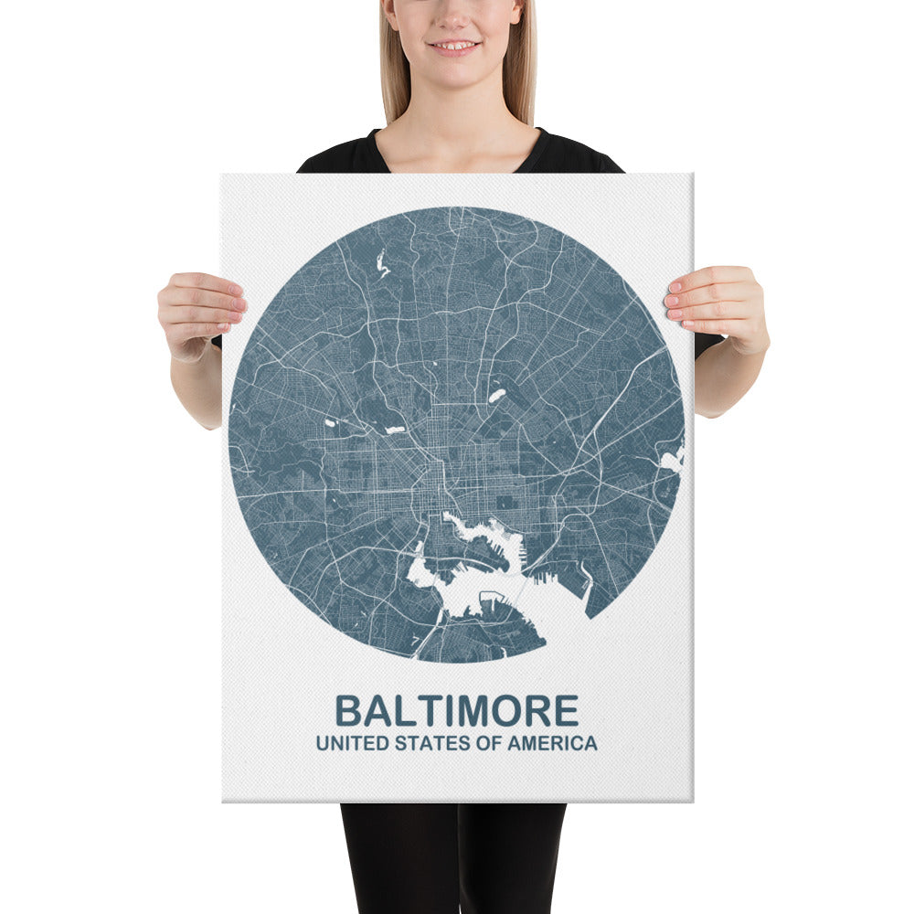 Baltimore Circular Blue Canvas Map