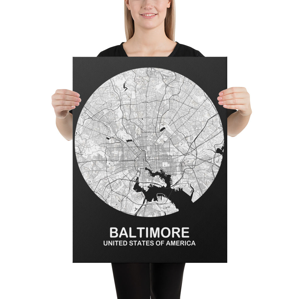 Baltimore Circular White Canvas Map