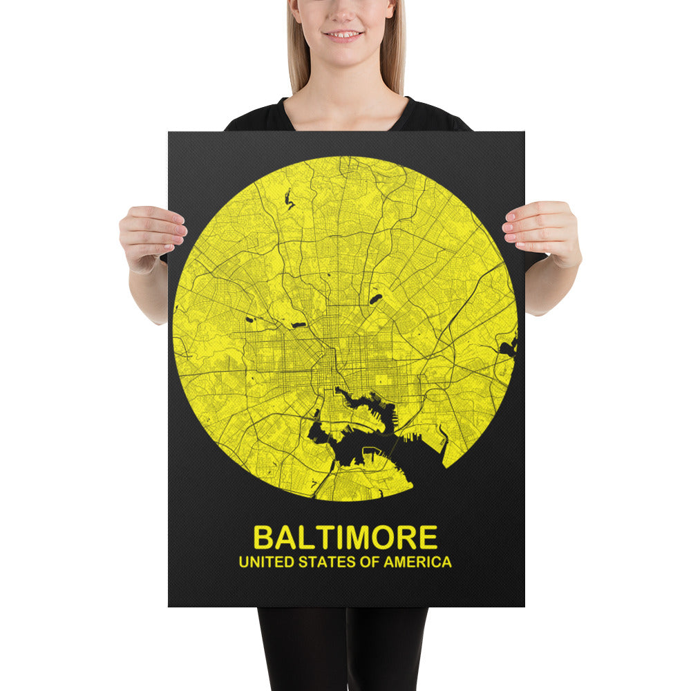 Baltimore Circular Yellow Canvas Map