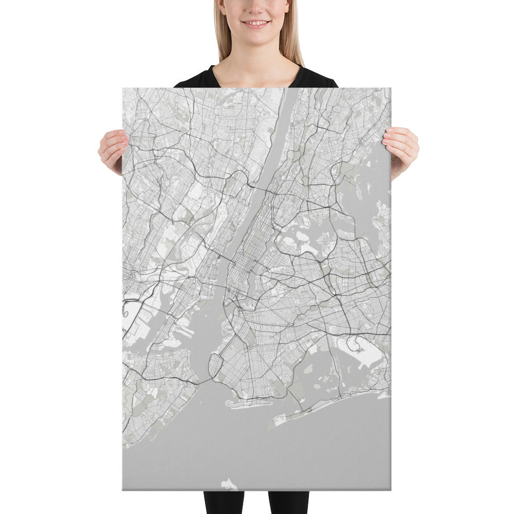 New York White Canvas Map