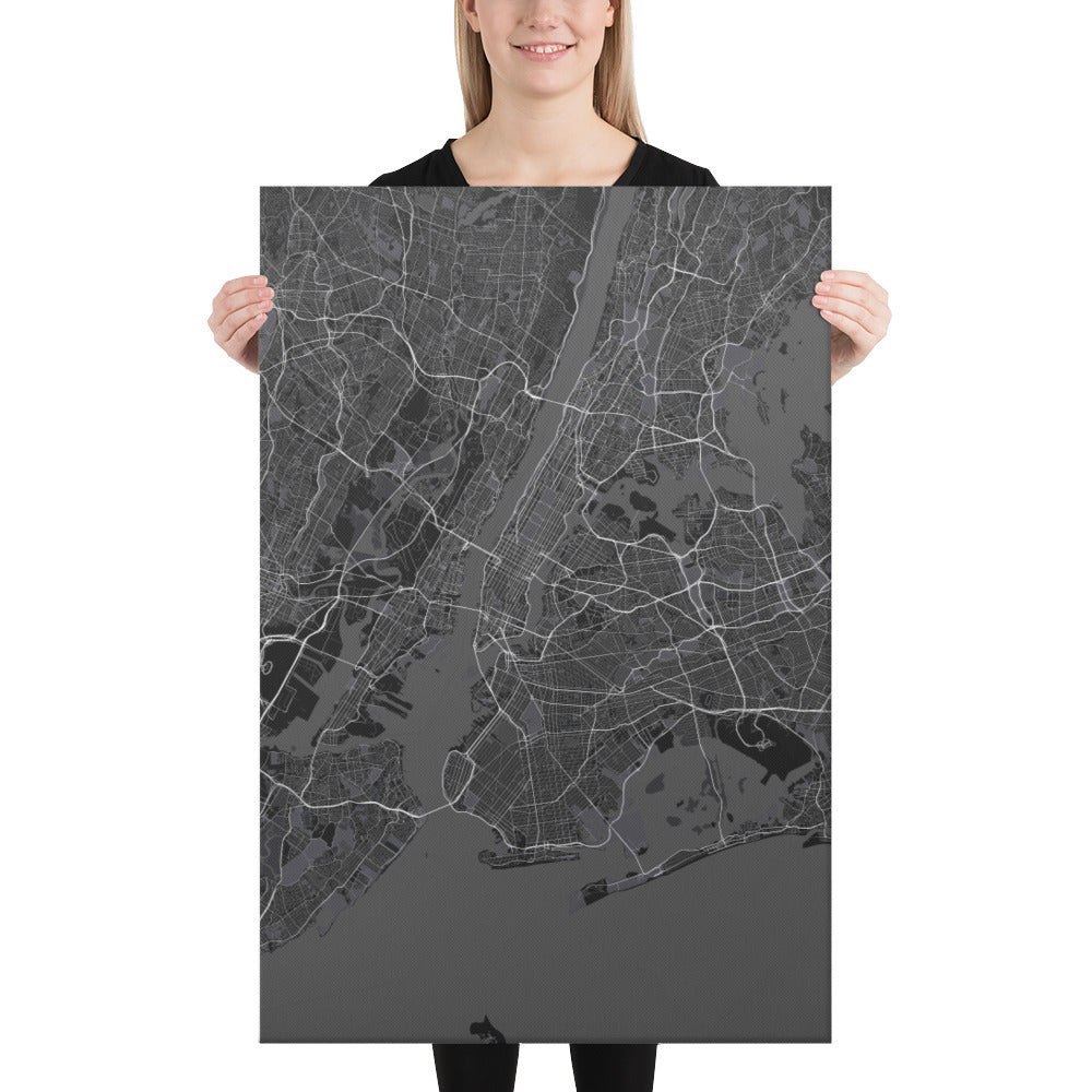 New York Black Canvas Map