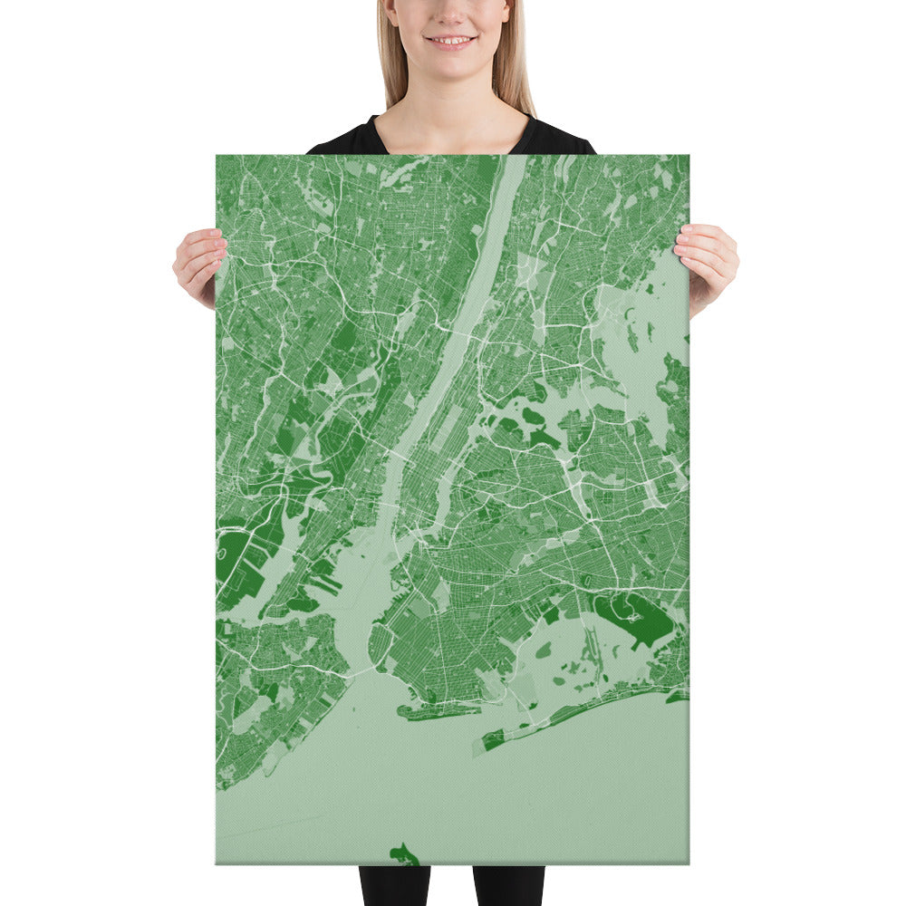 New York Green and White Canvas Map