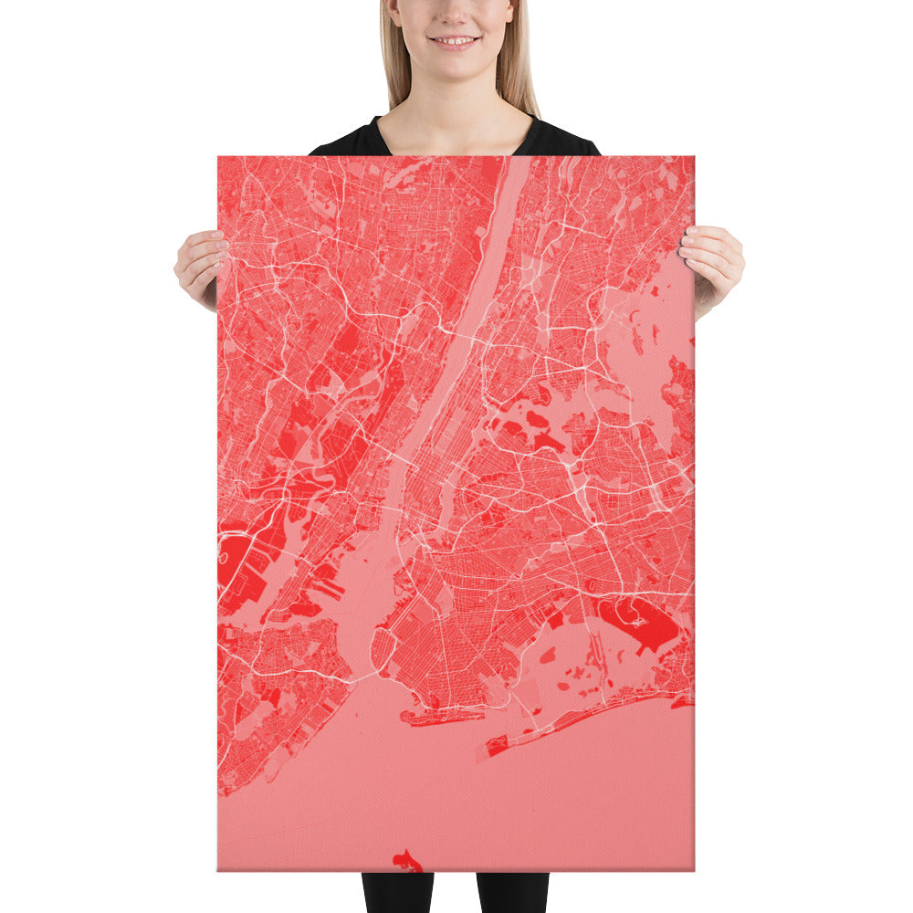 New York Red and White Canvas Map