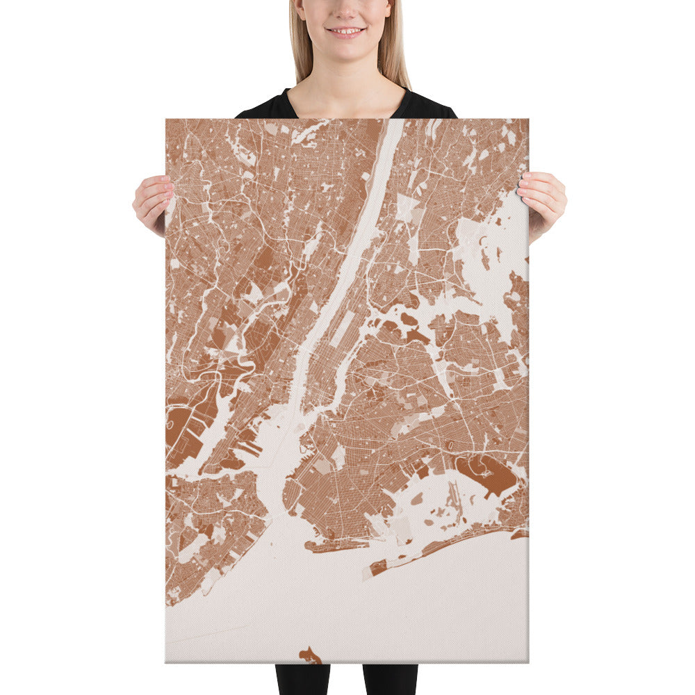 New York Brown and White Canvas Map